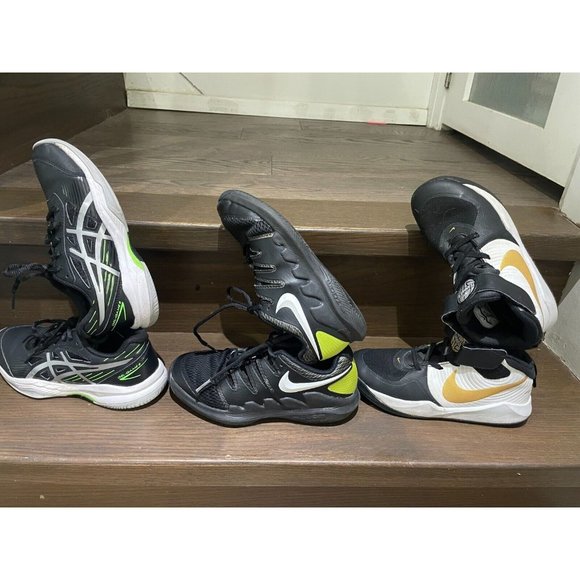 Lot of 3 youth Nike Vapor X Team Hustle D9 Mid Blk Metallic Asics New G8 tennis - Picture 1 of 16